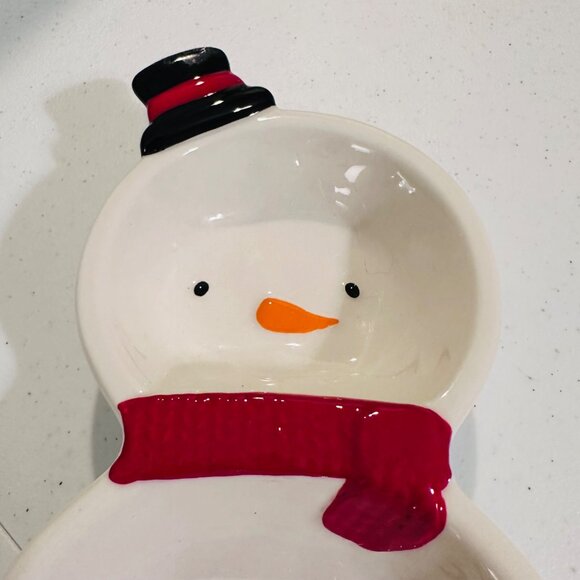 Ceramic Snowman 3 Section Server Dish Tis The Season By Grasslands Road - Picture 13 of 14